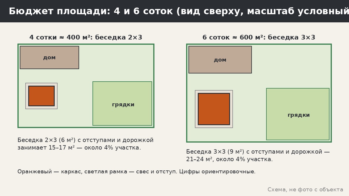 Беседка на маленьком участке 4–6 соток: как не отнять у сада последнее место