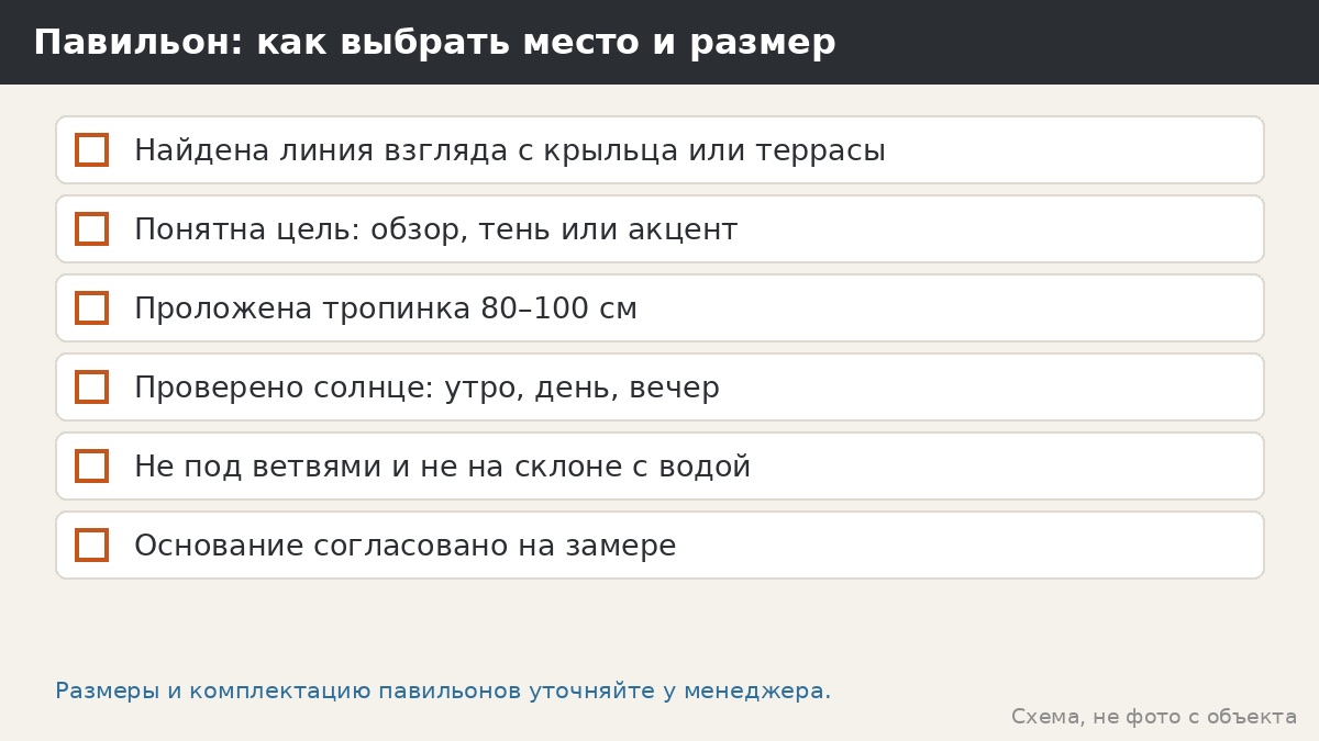 Чек-лист: как выбрать место и размер садового павильона