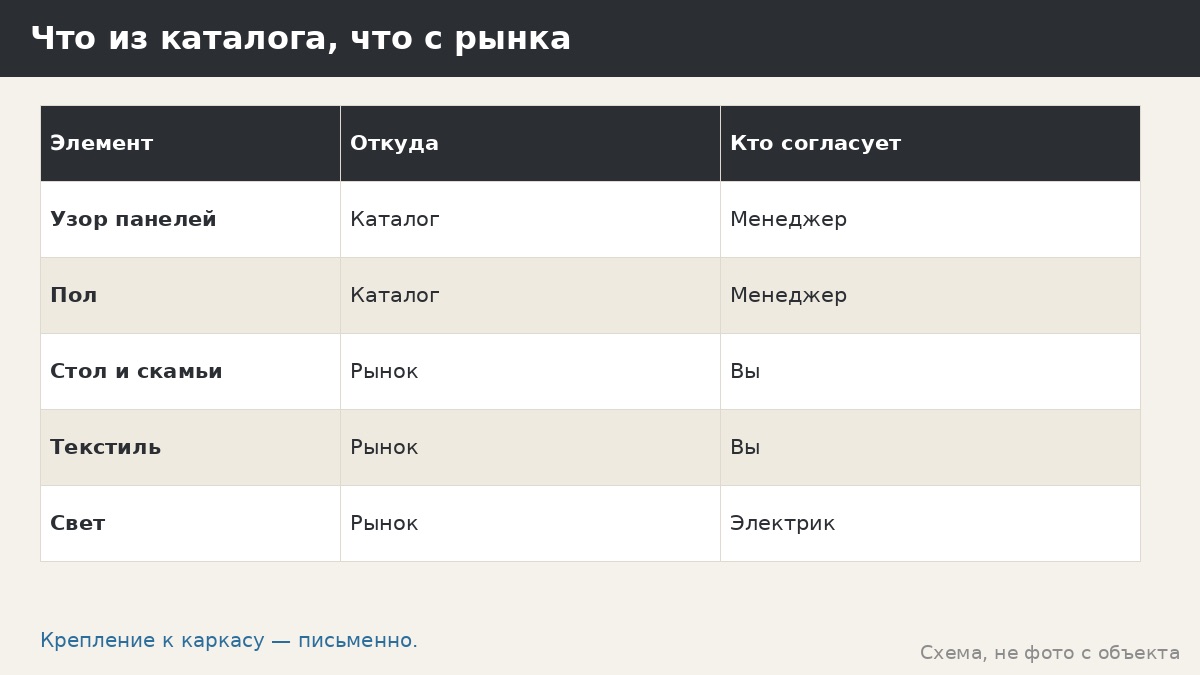 Что берём из каталога, а что с рынка