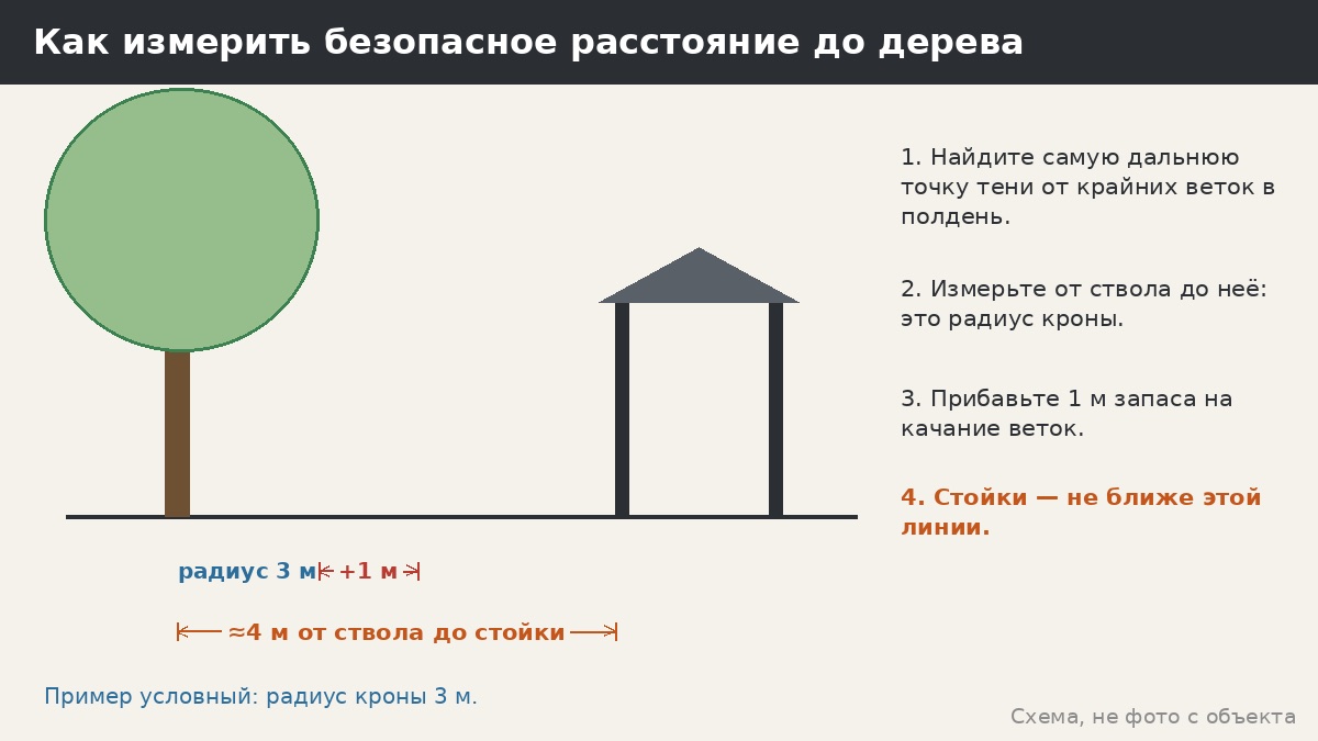 Как измерить безопасное расстояние от дерева до беседки