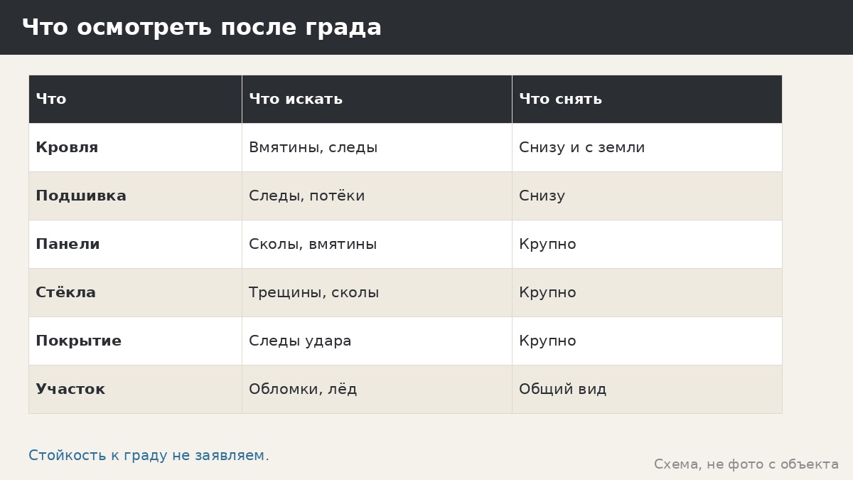 Град и беседка: что происходит с кровлей и стеклом и почему мы не заявляем стойкость