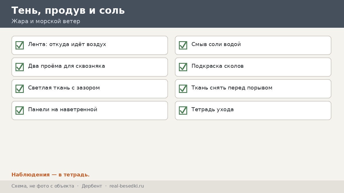 Чек-лист тени, продува и соли, Дербент