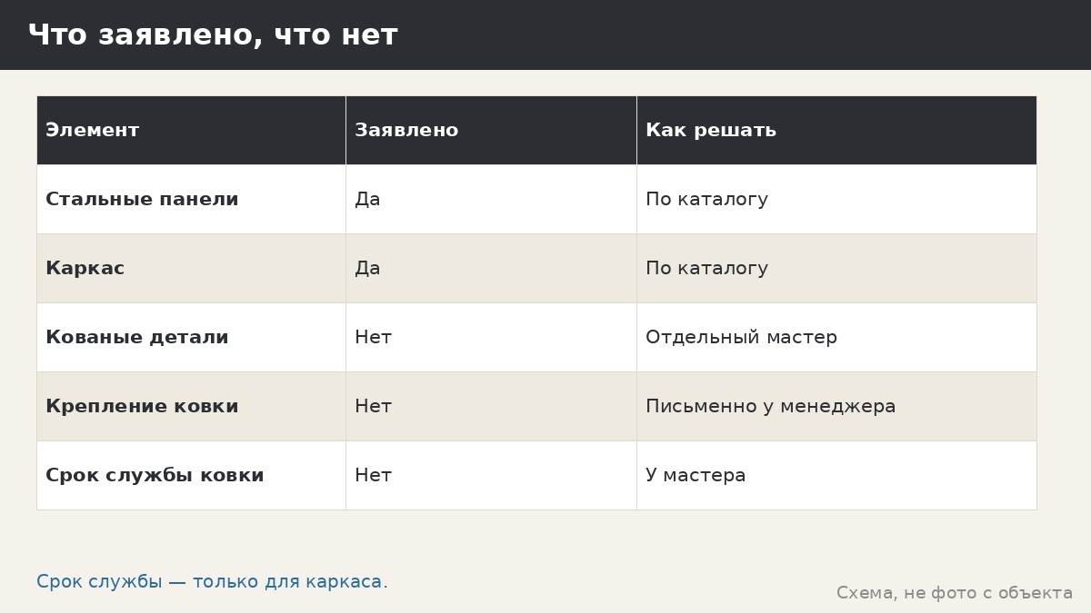 Что заявлено, что нет