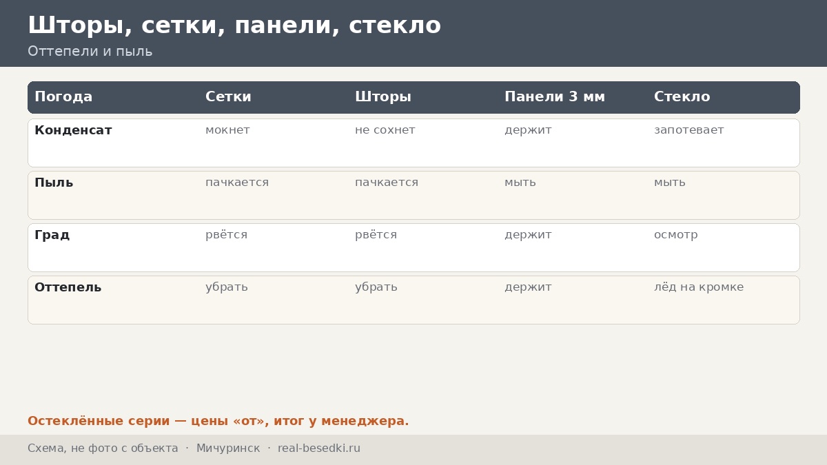 Остекление в Мичуринске: оттепели и чернозёмная пыль — как выбрать стекло и панели, ухаживать за ними и защитить от конденсата и града