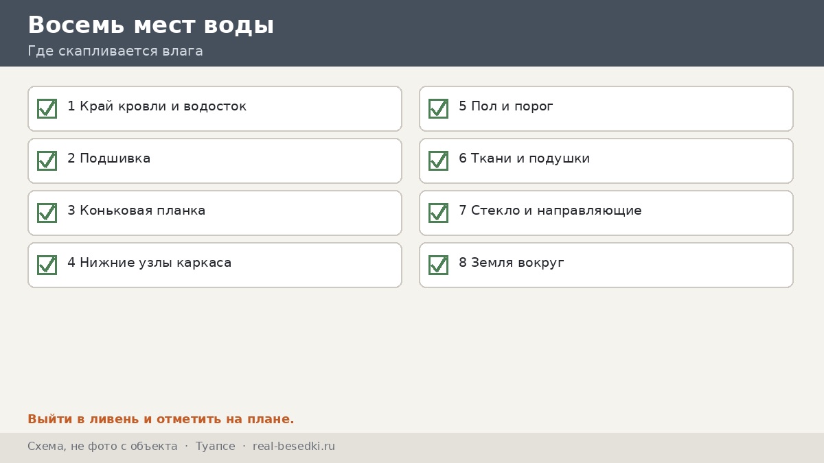 Восемь мест воды: чек-лист, Туапсе
