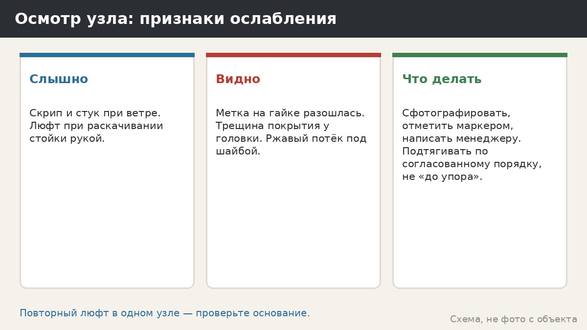 Осмотр узла: признаки ослабления