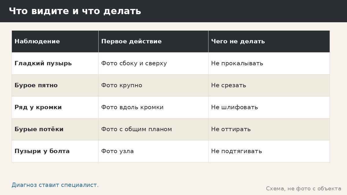 Пузыри под краской и следы коррозии: как описать и что не трогать