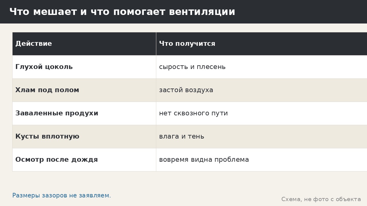Вентиляция подпольного пространства беседки: зачем нужна и как её не нарушить